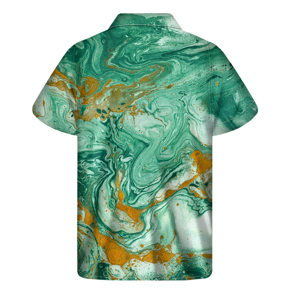 Green and Gold Liquid Marble Hawaiian Outfit - Men&#39;s Short Sleeve Shirt - 2