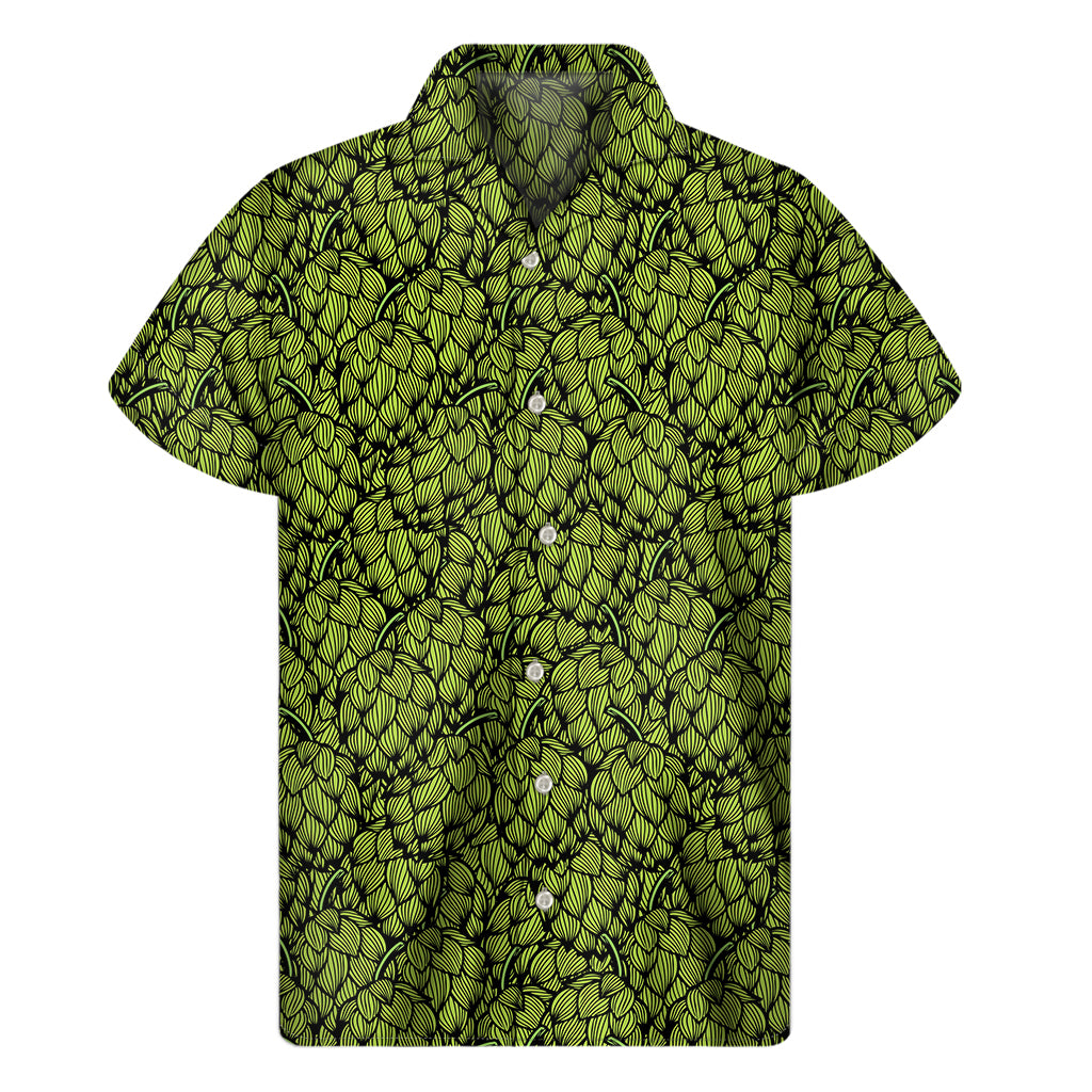 Authentic Hawaiian Vibes: Green Hop Cone Pattern Short Sleeve Shirt - 1