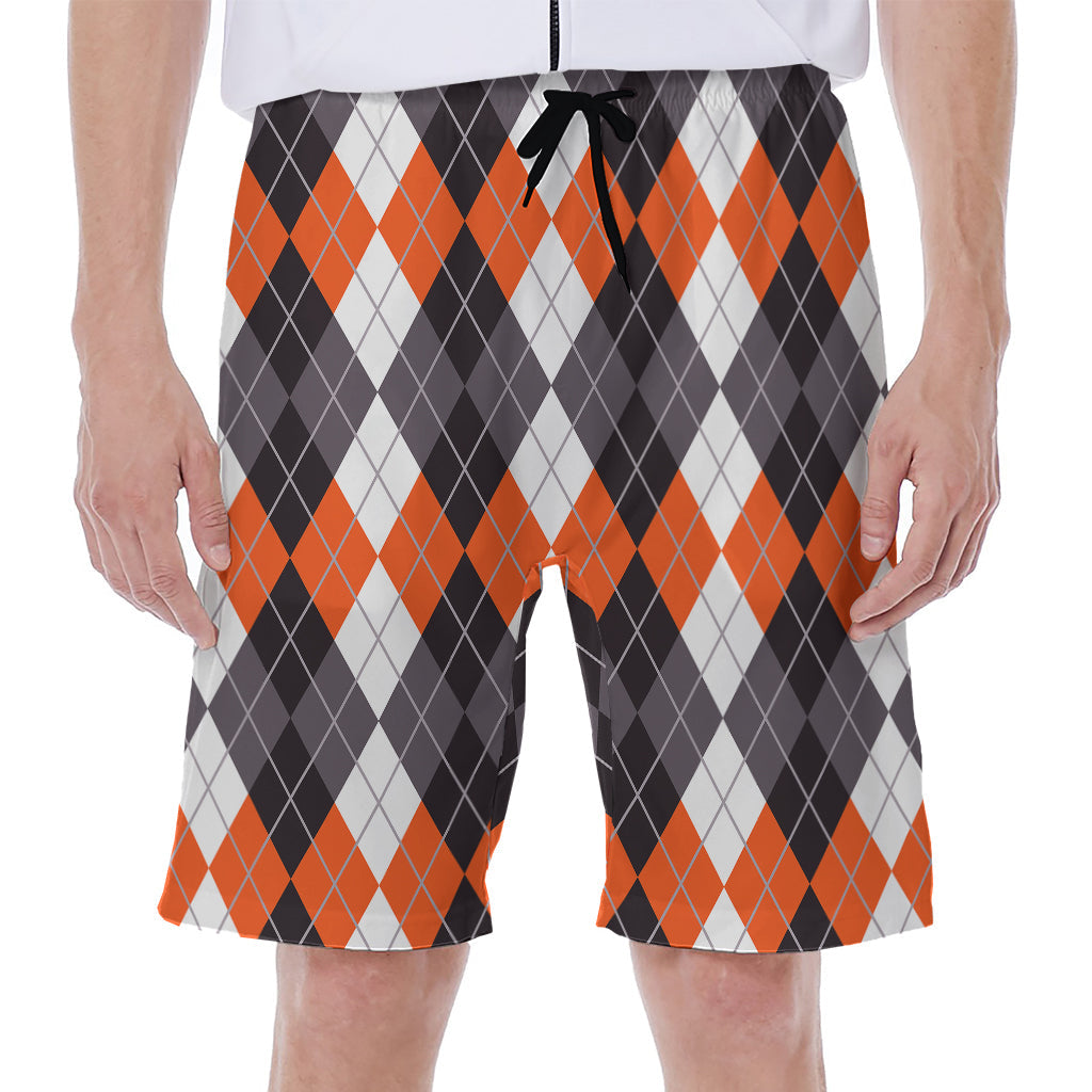 Argyle Aloha: Stylish Hawaiian Men&#39;s Beach Shorts in Grey, Black, Orange, and White - 1