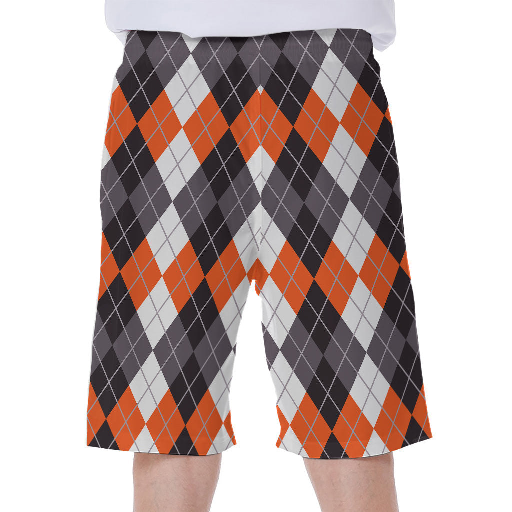 Argyle Aloha: Stylish Hawaiian Men&#39;s Beach Shorts in Grey, Black, Orange, and White - 2