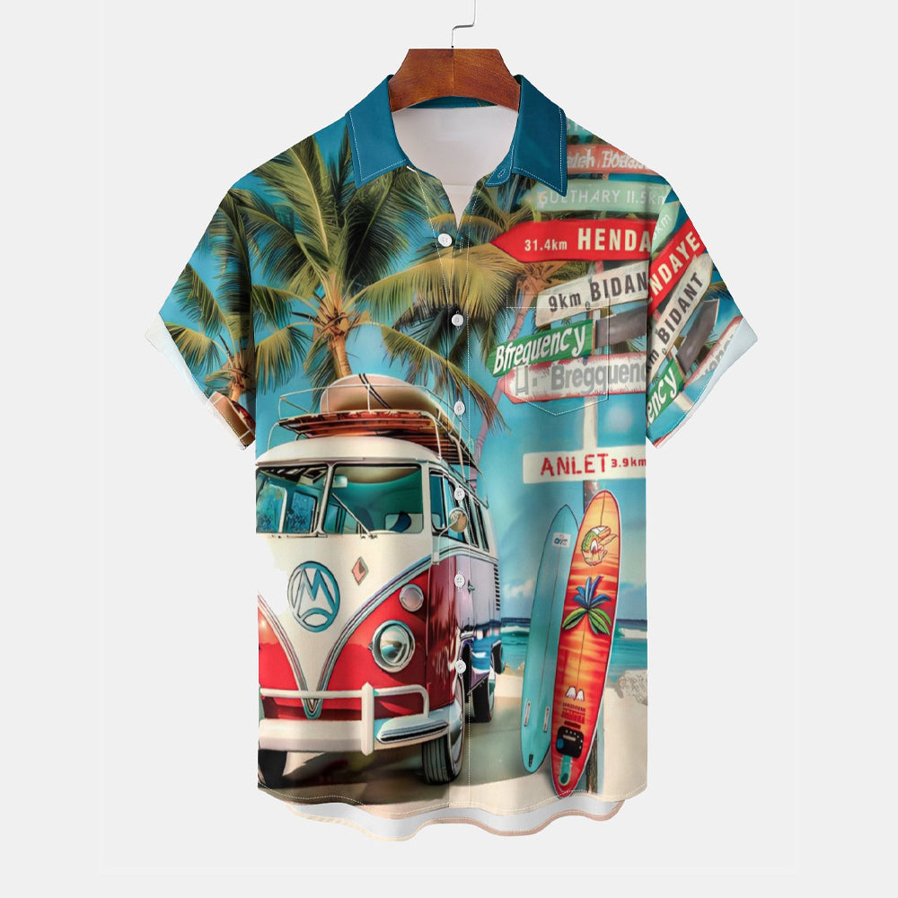 Beach Vacation Print Casual Oversized Short Sleeve Hawaiian Shirt