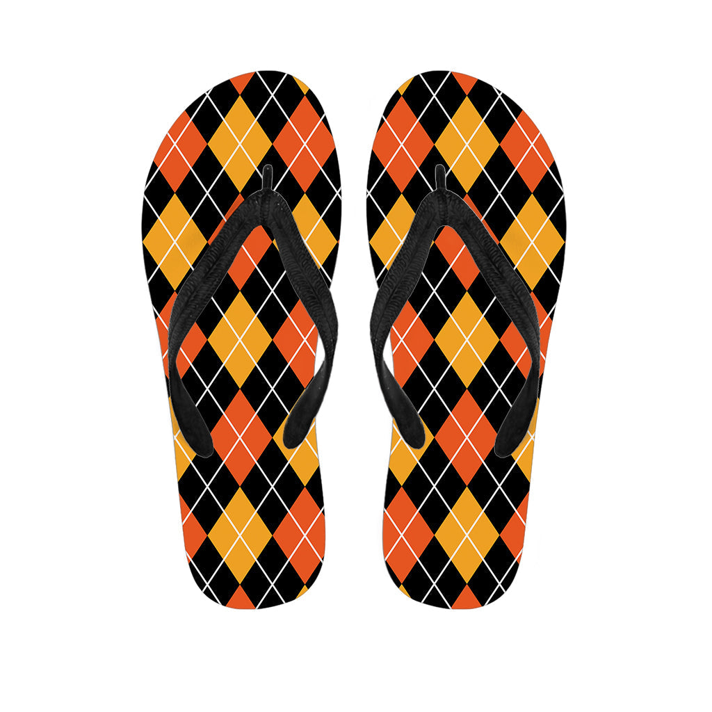 Black and Orange Argyle Print Hawaiian Outfit with Matching Flip Flops - 1