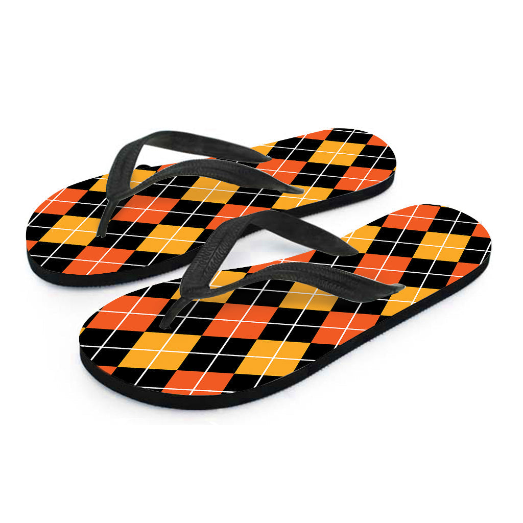 Black and Orange Argyle Print Hawaiian Outfit with Matching Flip Flops - 2