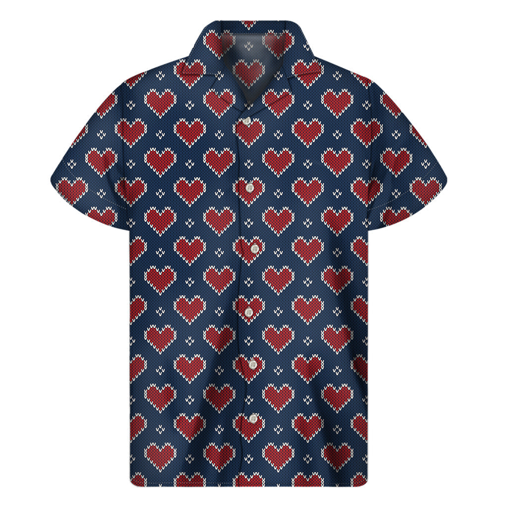 Aloha Vibes: Hawaiian Heart Knitted Short Sleeve Shirt - 1