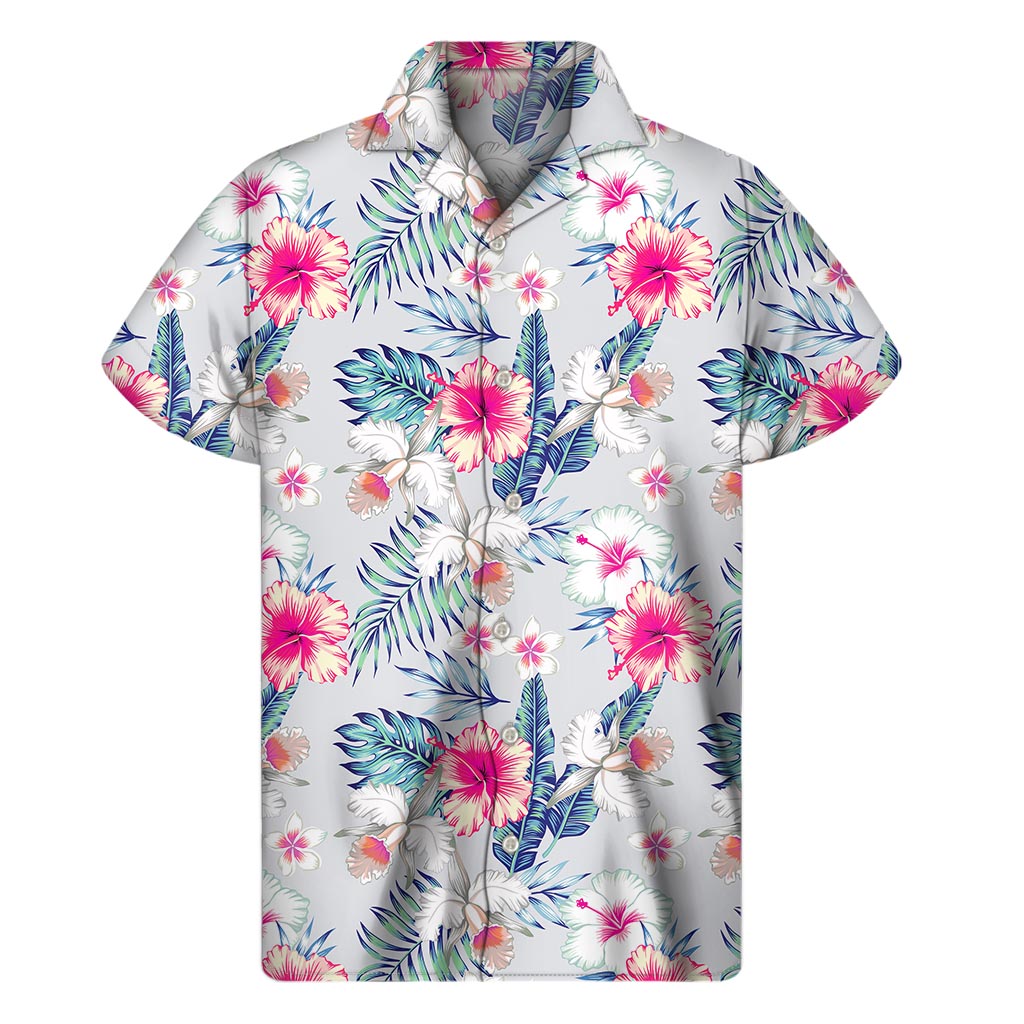 Tropical Vibes: Men&#39;s Hawaiian Hibiscus Orchids Short Sleeve Shirt - 1