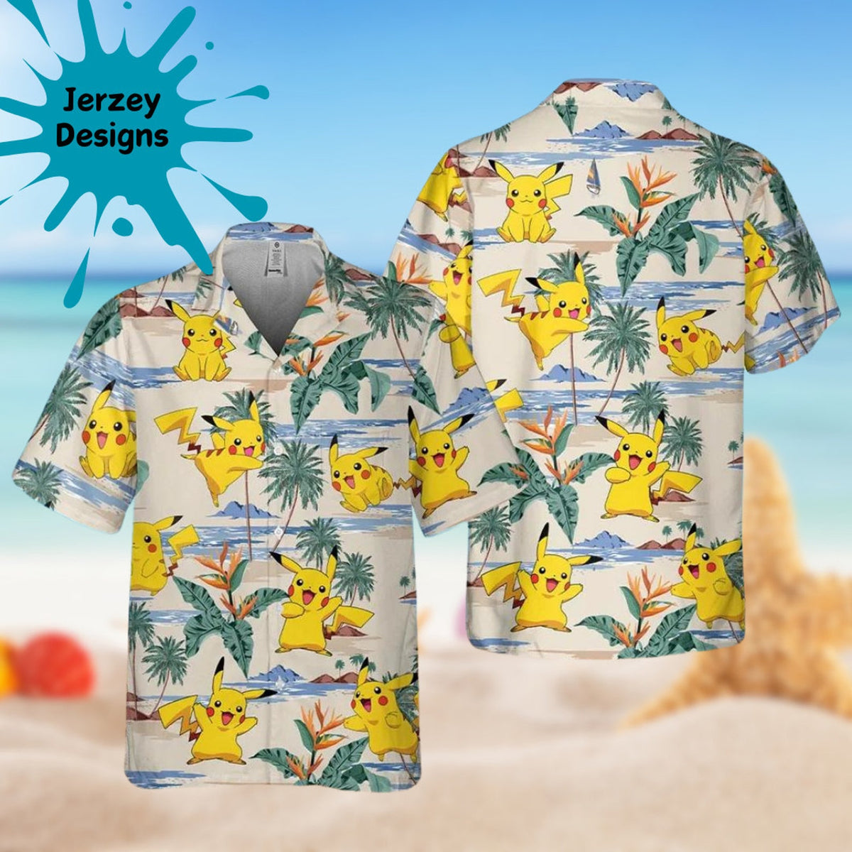 3D Hawaiian Shirt Featuring Pikachu in a Tropical Setting