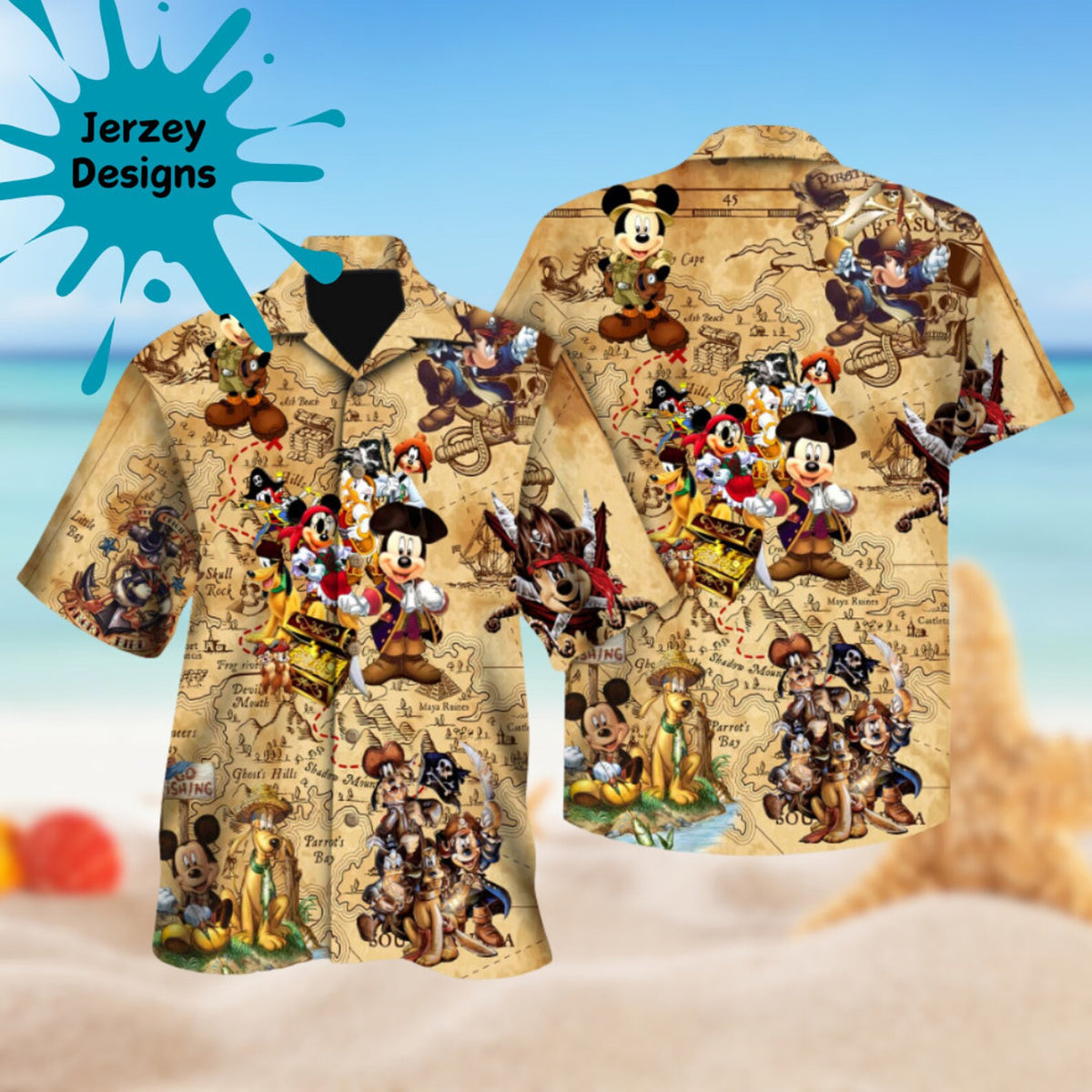 Beige Mickey and Friends Hawaiian Shirt - Fun and Playful Design