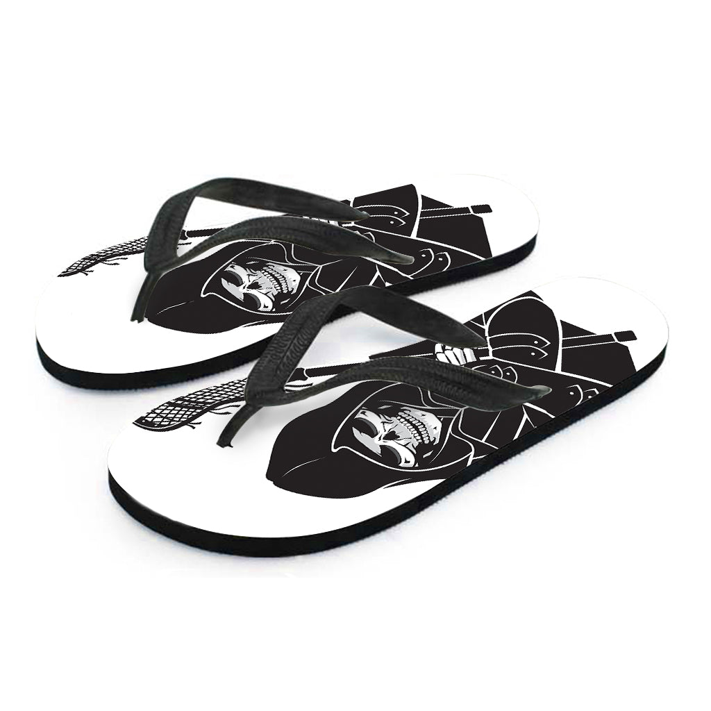 Beach Ready: Lacrosse Skull Print Hawaiian Flip Flops - 1