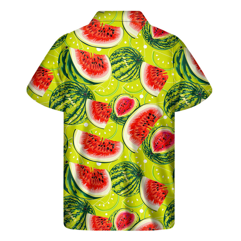 Lime Green Watermelon Pattern Print Hawaiian Short Sleeve Shirt - 1