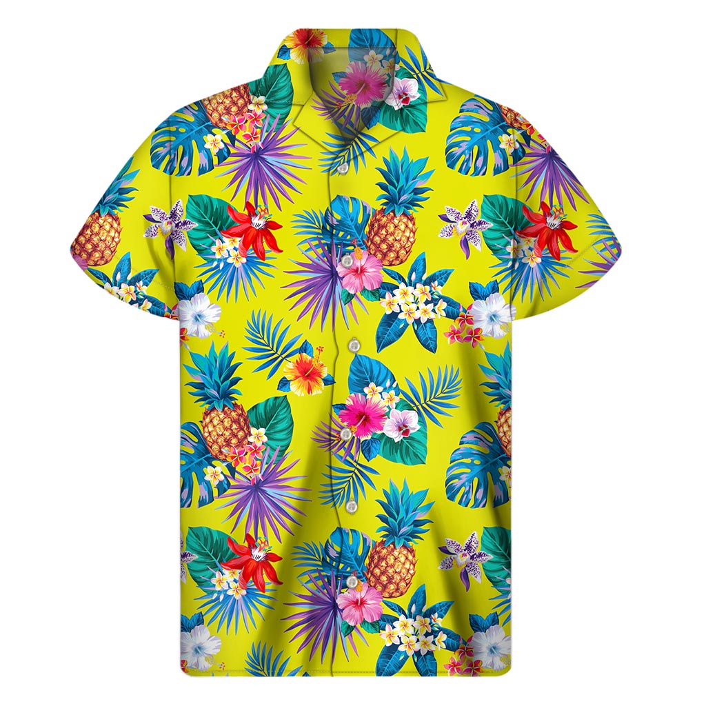 Lime Hawaiian Pineapple Paradise: Men&#39;s Short Sleeve Hawaiian Shirt - 1