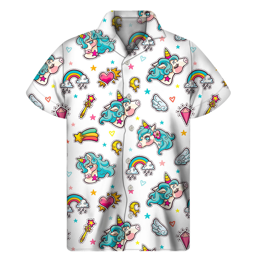 Hawaiian Dreams: Men's Unicorn Pattern Short Sleeve Shirt - 1