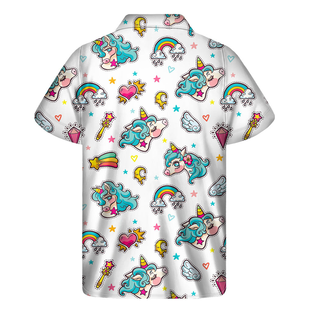 Hawaiian Dreams: Men's Unicorn Pattern Short Sleeve Shirt - 1