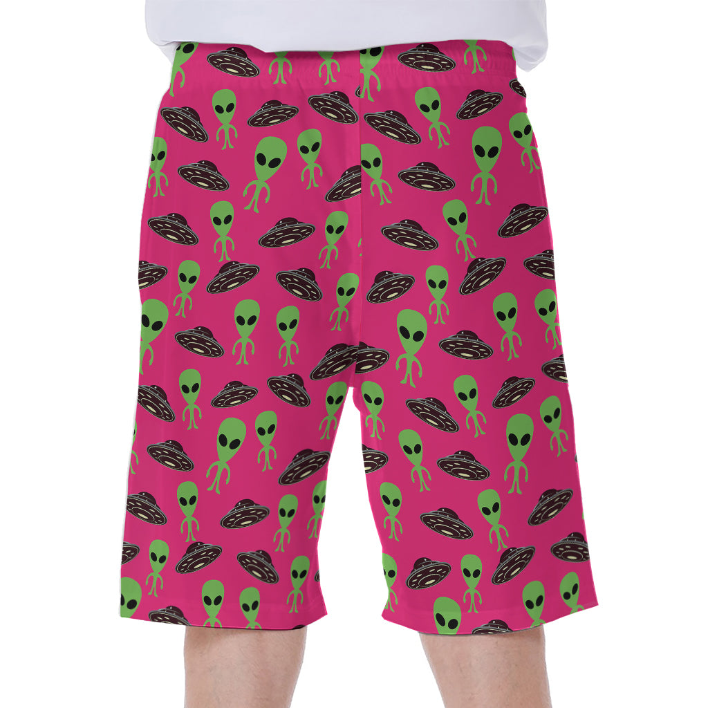 Alien Invasion: Hawaiian Men's Beach Shorts with UFO Print - 1