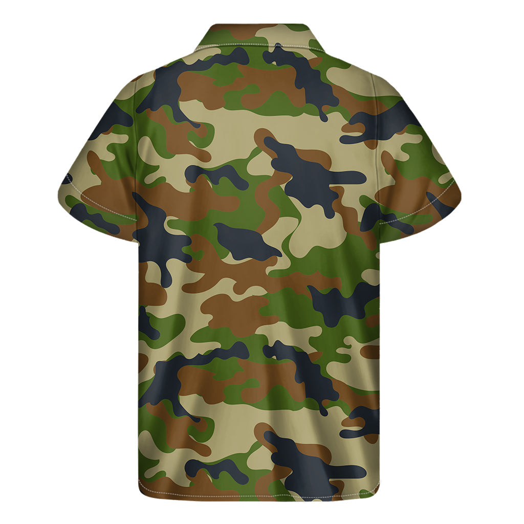 Tropical Vibes: Military Green Camouflage Hawaiian Short Sleeve Shirt - 2