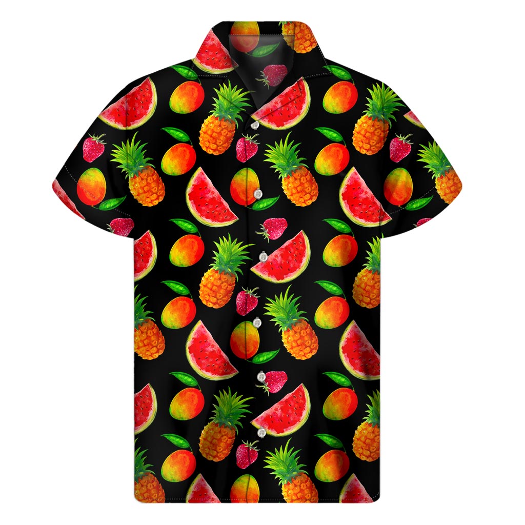 Tropical Delight: Men&#39;s Mix Fruit Pineapple Hawaiian Short Sleeve Shirt - 1