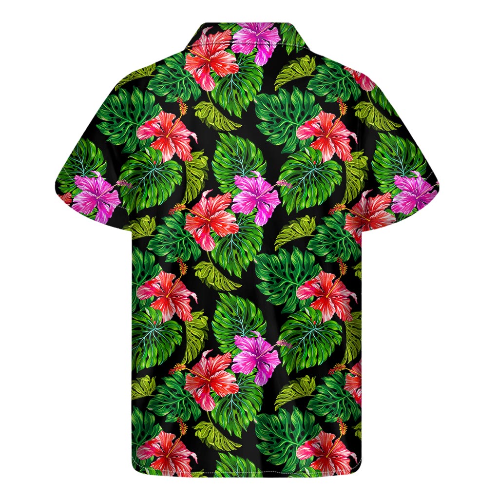 Tropical Vibes: Monstera Hibiscus Hawaiian Style Short Sleeve Shirt - 2