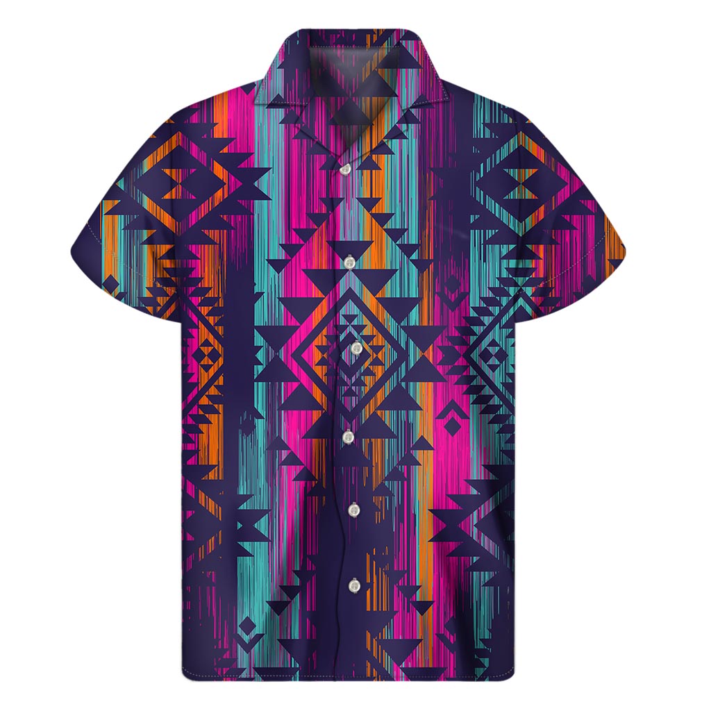 Island Breeze: Authentic Hawaiian Short Sleeve Shirt with Native Tribal Aztec Pattern - 1