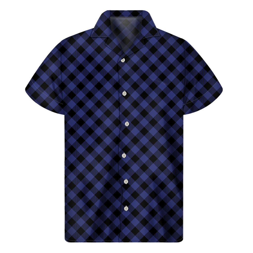 Island Chic: Navy and Black Buffalo Plaid Hawaiian Short Sleeve Shirt - 1