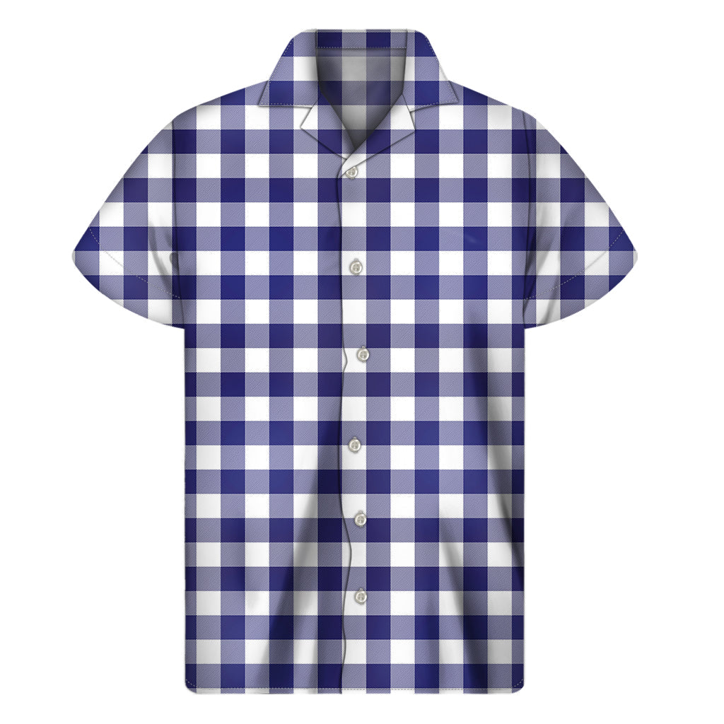 Island Style: Navy and White Buffalo Check Hawaiian Short Sleeve Shirt - 1