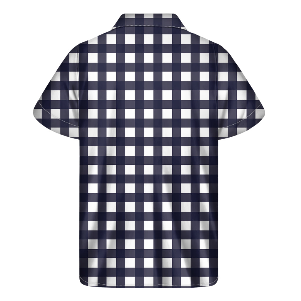 Navy and White Checkered Hawaiian Aloha Shirt for Men - 2