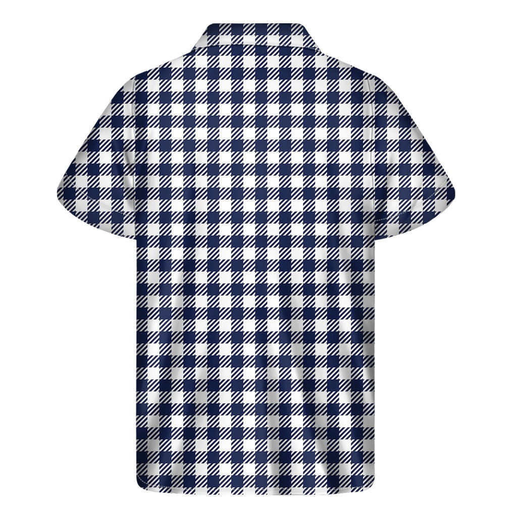 Navy and White Gingham Hawaiian Print Short Sleeve Shirt - 2