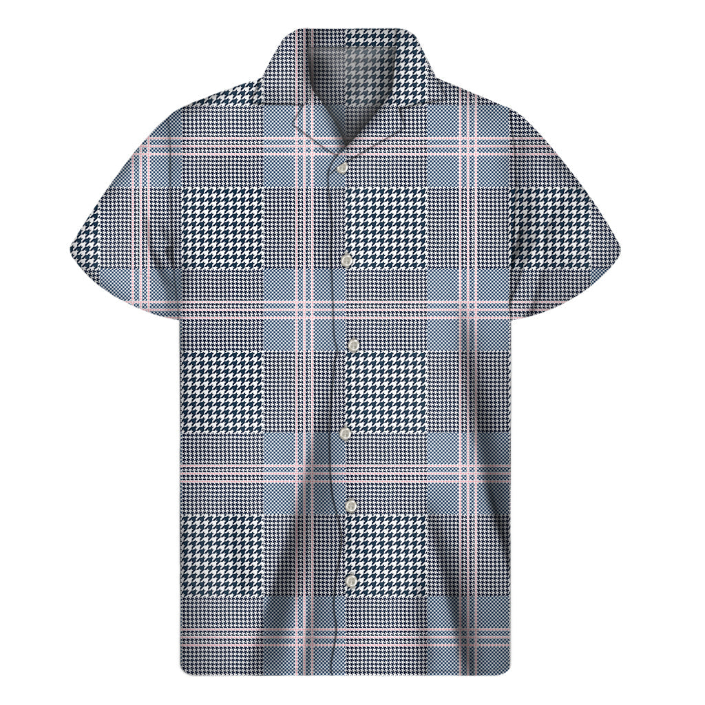 Navy and White Glen Plaid Hawaiian Short Sleeve Shirt - 1