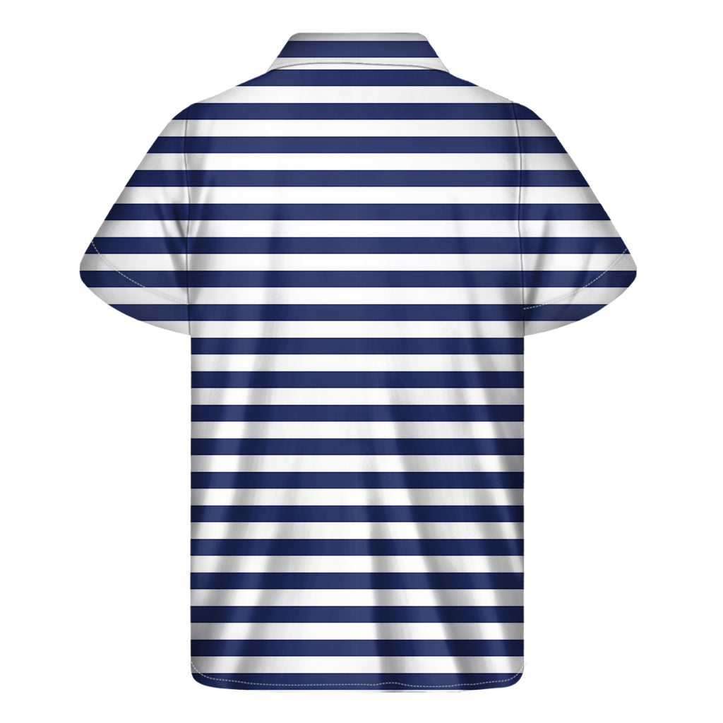 Island Breeze: Navy and White Striped Hawaiian Short Sleeve Shirt - 2