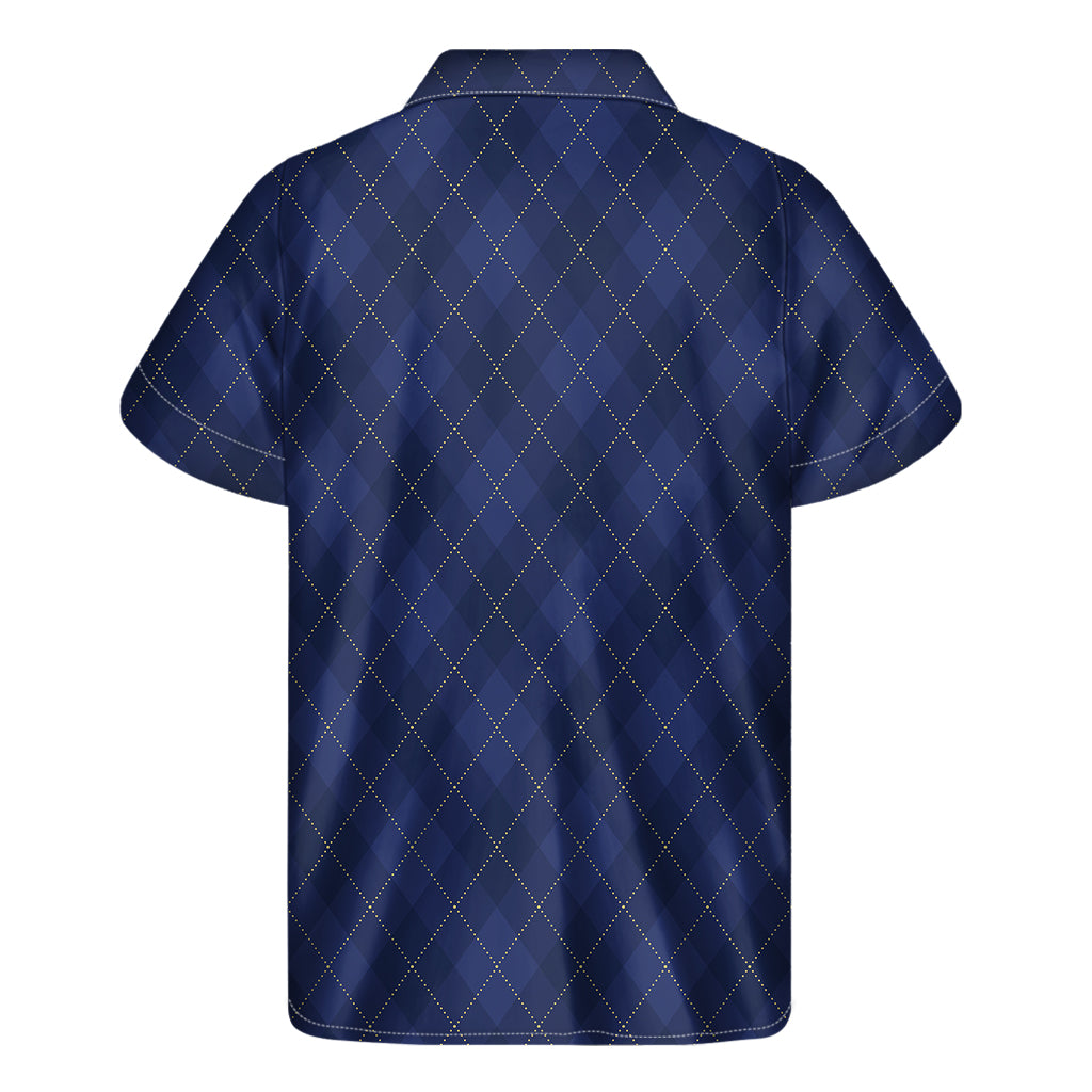 Navy Blue Hawaiian Argyle Print Short Sleeve Shirt - 1