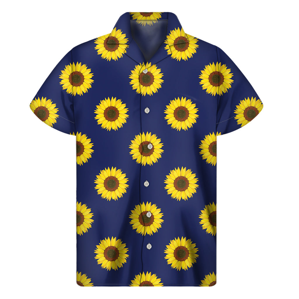 Navy Sunflower Hawaiian Print Short Sleeve Shirt for Men - 1