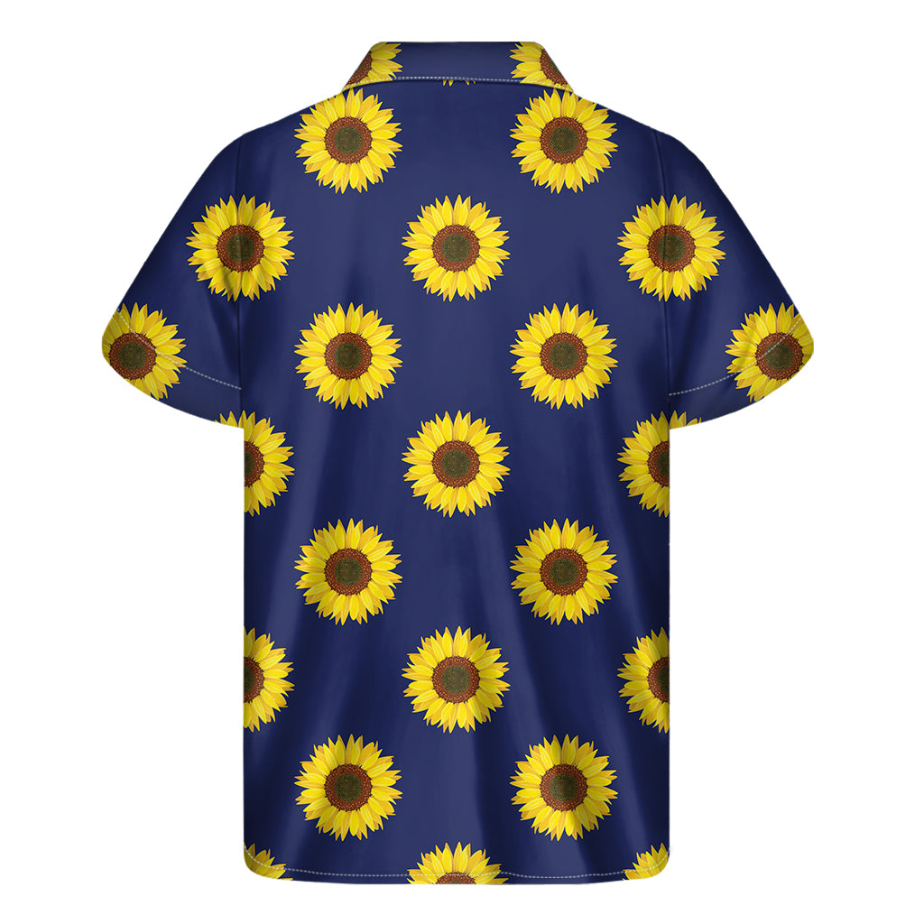 Navy Sunflower Hawaiian Print Short Sleeve Shirt for Men - 2