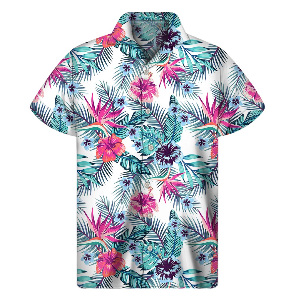 Neon Hibiscus Hawaiian Paradise Men&#39;s Short Sleeve Shirt - 1