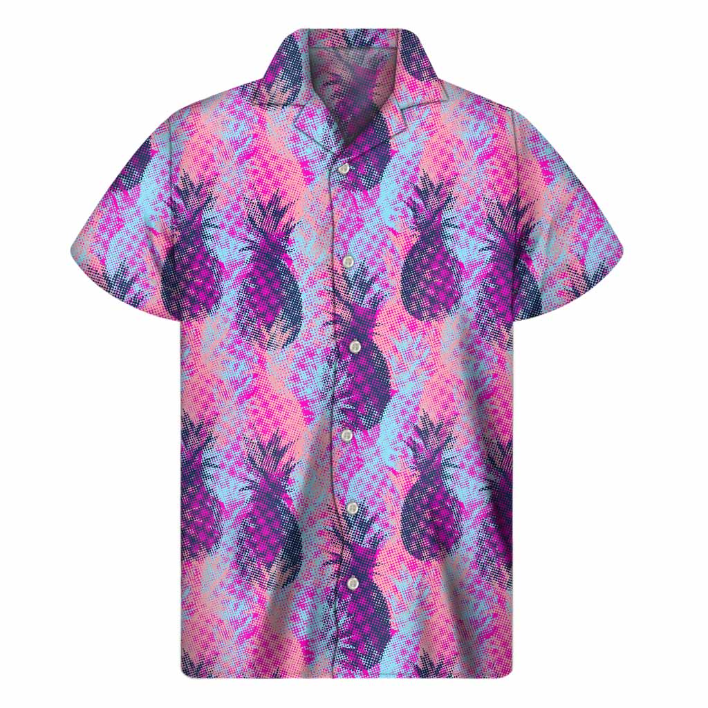 Neon Trippy Pineapple Hawaiian Short Sleeve Shirt - 1