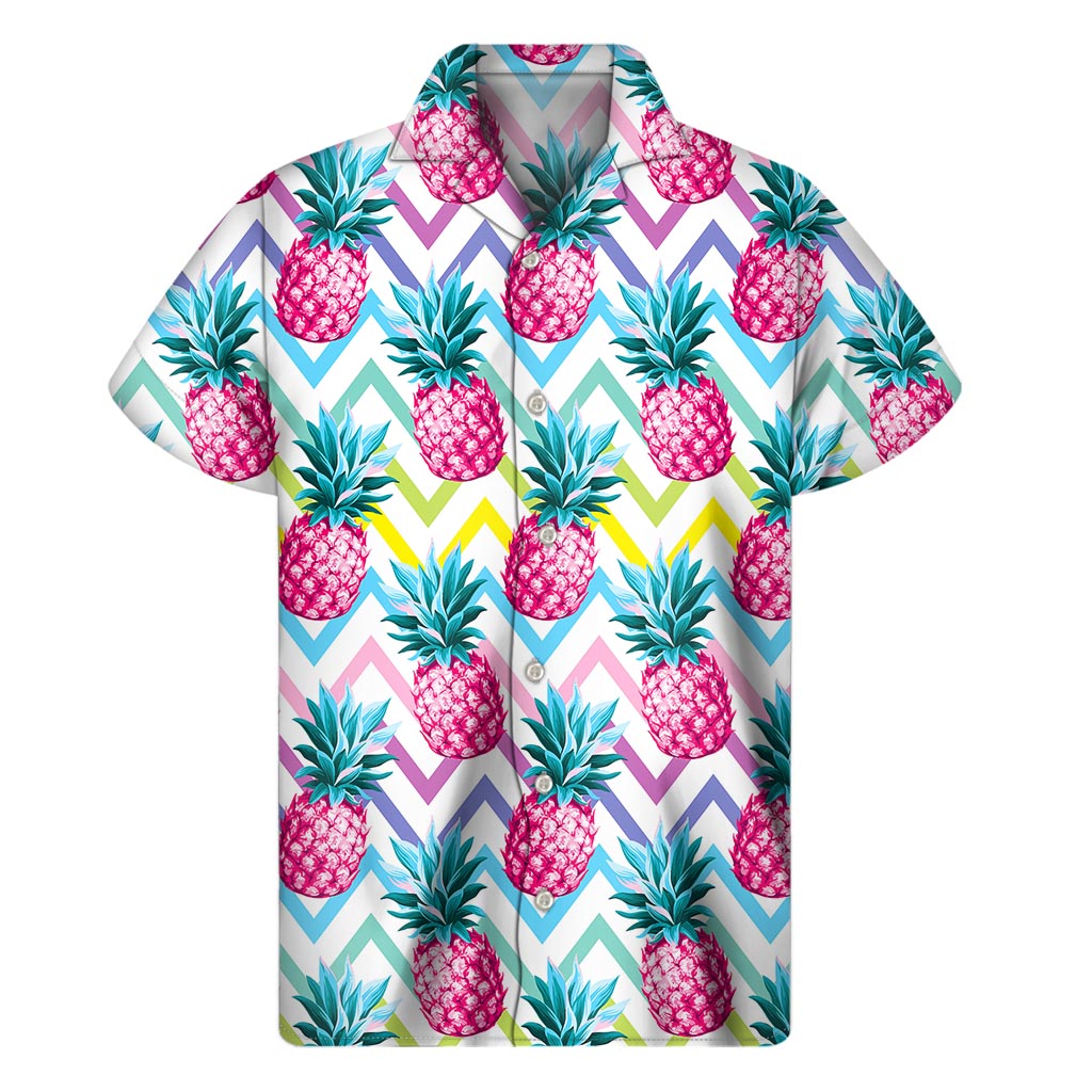 Tropical Vibes: Neon Zig-Zag Pineapple Hawaiian Shirt - 1