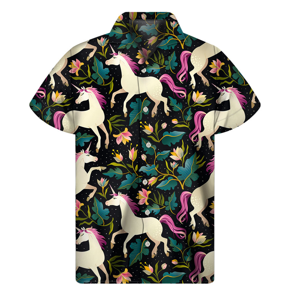 Night Floral Unicorn Hawaiian Short Sleeve Shirt - 1