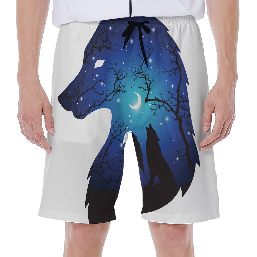 Bask in the Moonlight: Hawaiian Men's Wolf Spirit Print Beach Shorts - 1