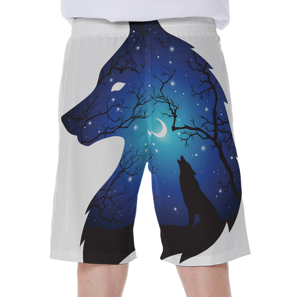 Bask in the Moonlight: Hawaiian Men's Wolf Spirit Print Beach Shorts - 1