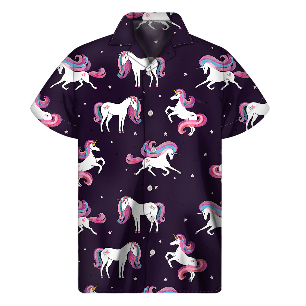 Island Dreamer: Men&#39;s Hawaiian Short Sleeve Shirt with Night Girly Unicorn Pattern - 1