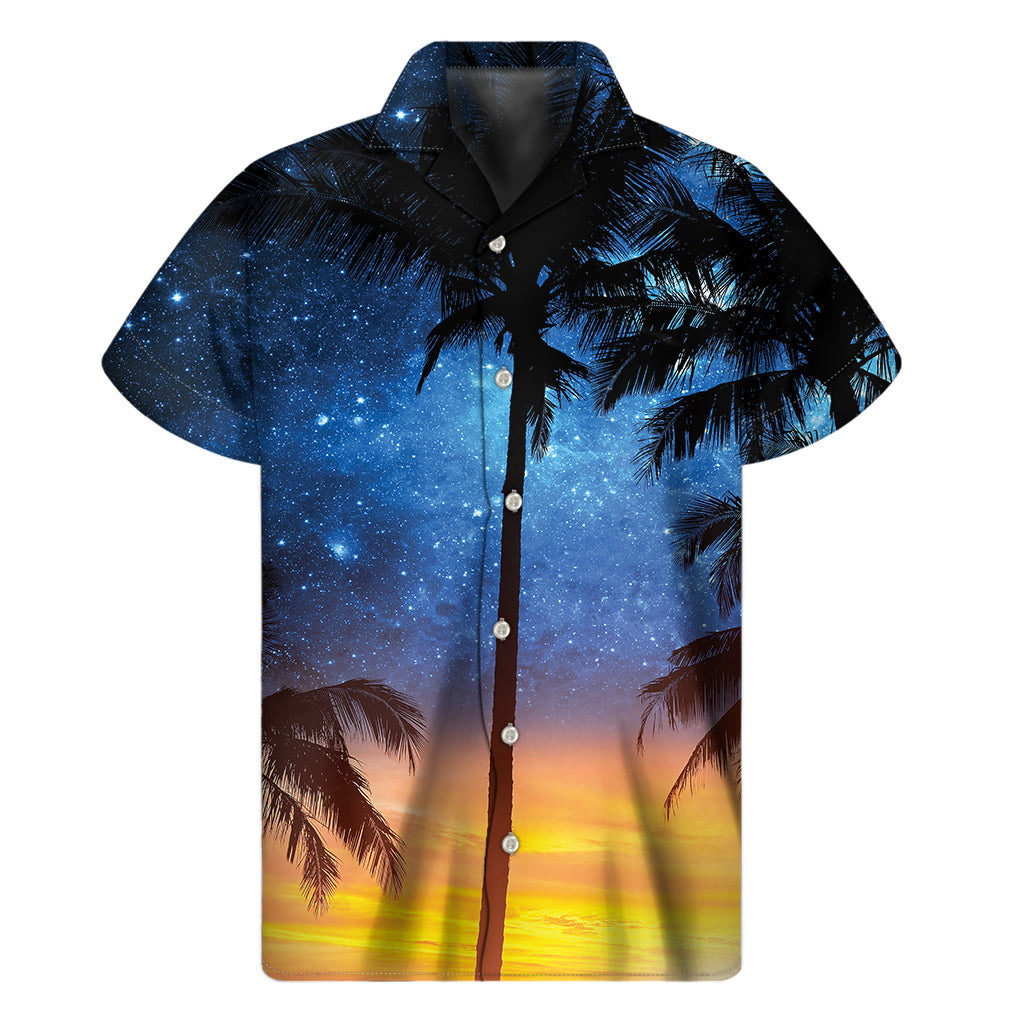 Night Sunset Sky and Palm Trees Hawaiian Short Sleeve Shirt - 1