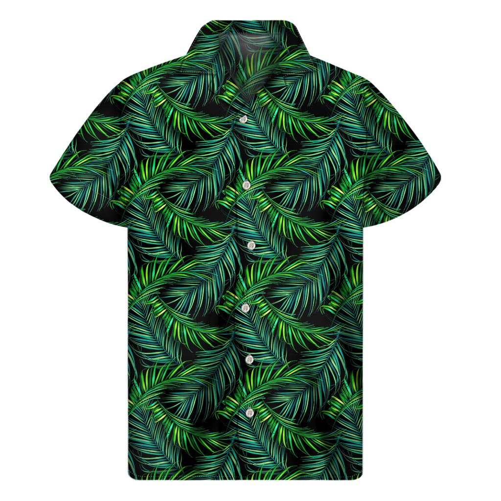 Nighttime Oasis: Hawaiian Tropical Palm Leaves Short Sleeve Shirt - 1