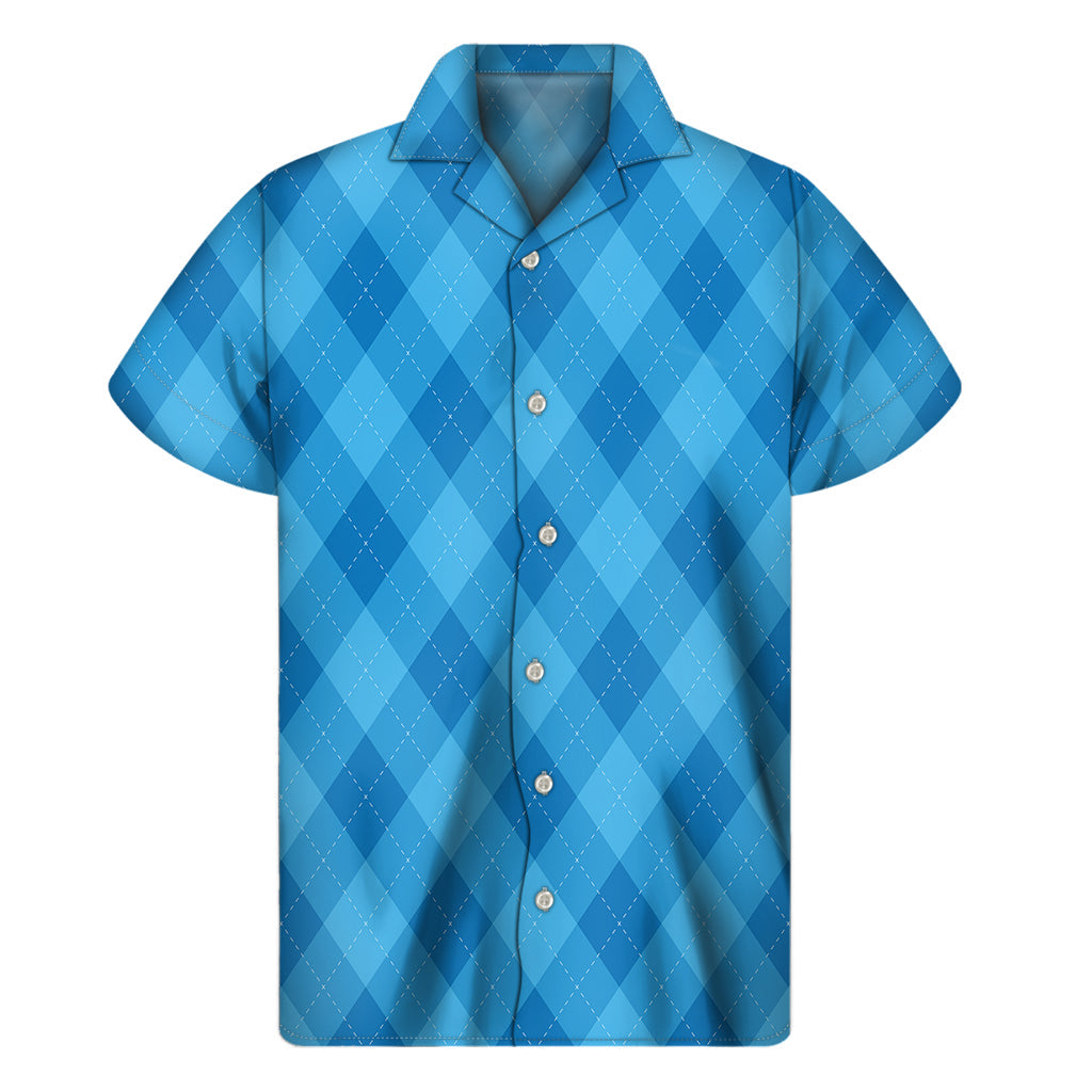 Ocean Blue Argyle Hawaiian Print Short Sleeve Shirt - 1