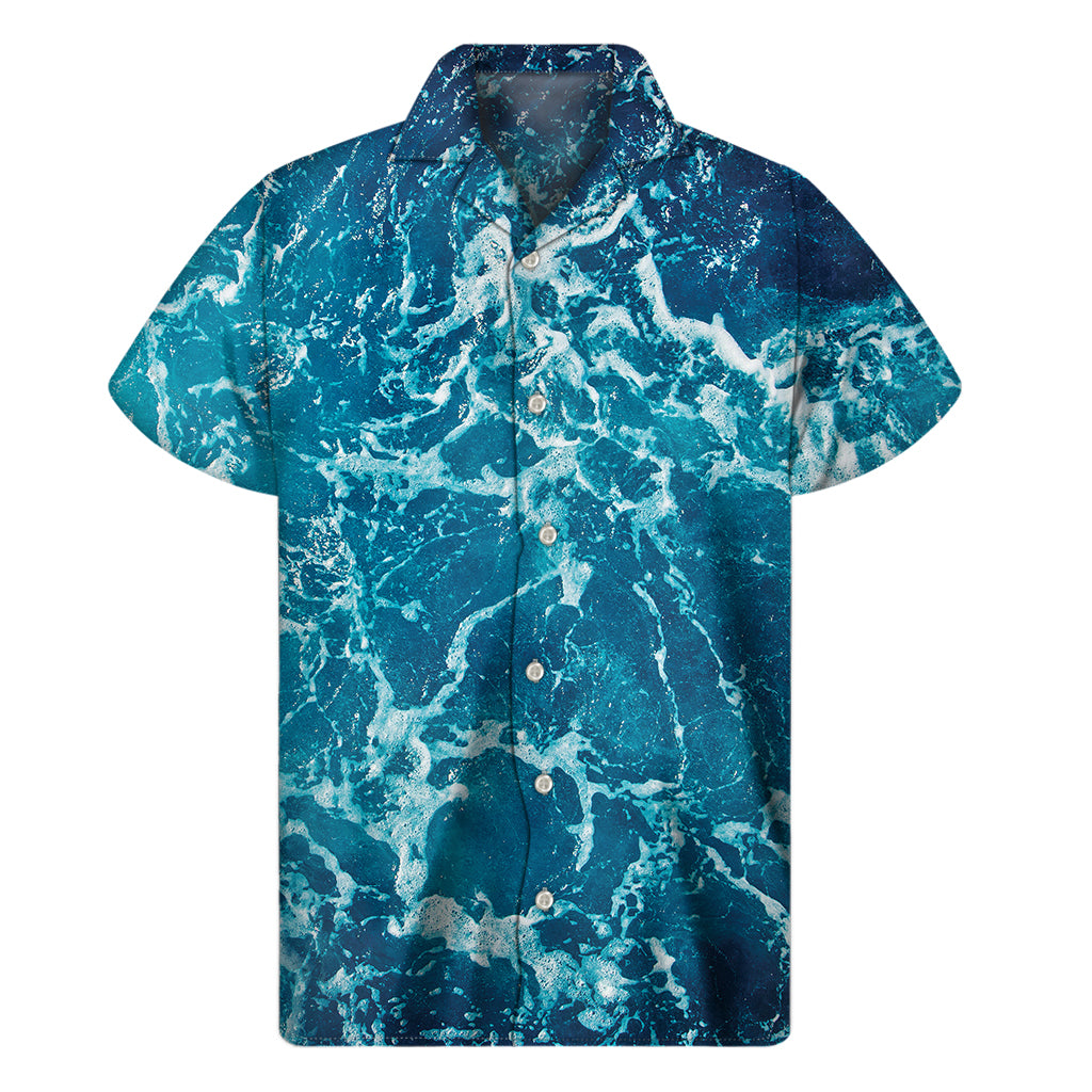 Island Breeze: Men&#39;s Hawaiian Short Sleeve Shirt with Ocean Surface Print - 1