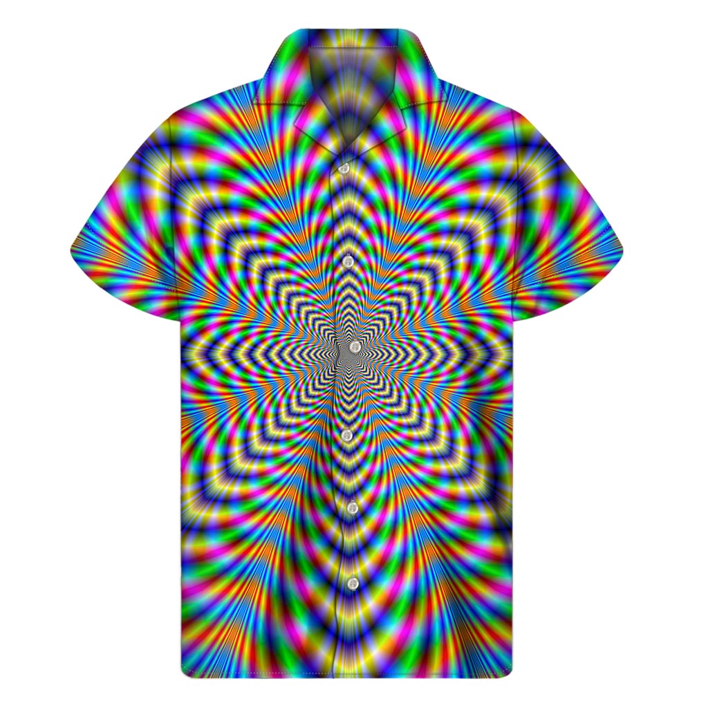 Summer Vibes: Hawaiian Octagonal Psychedelic Optical Illusion Short Sleeve Shirt - 1