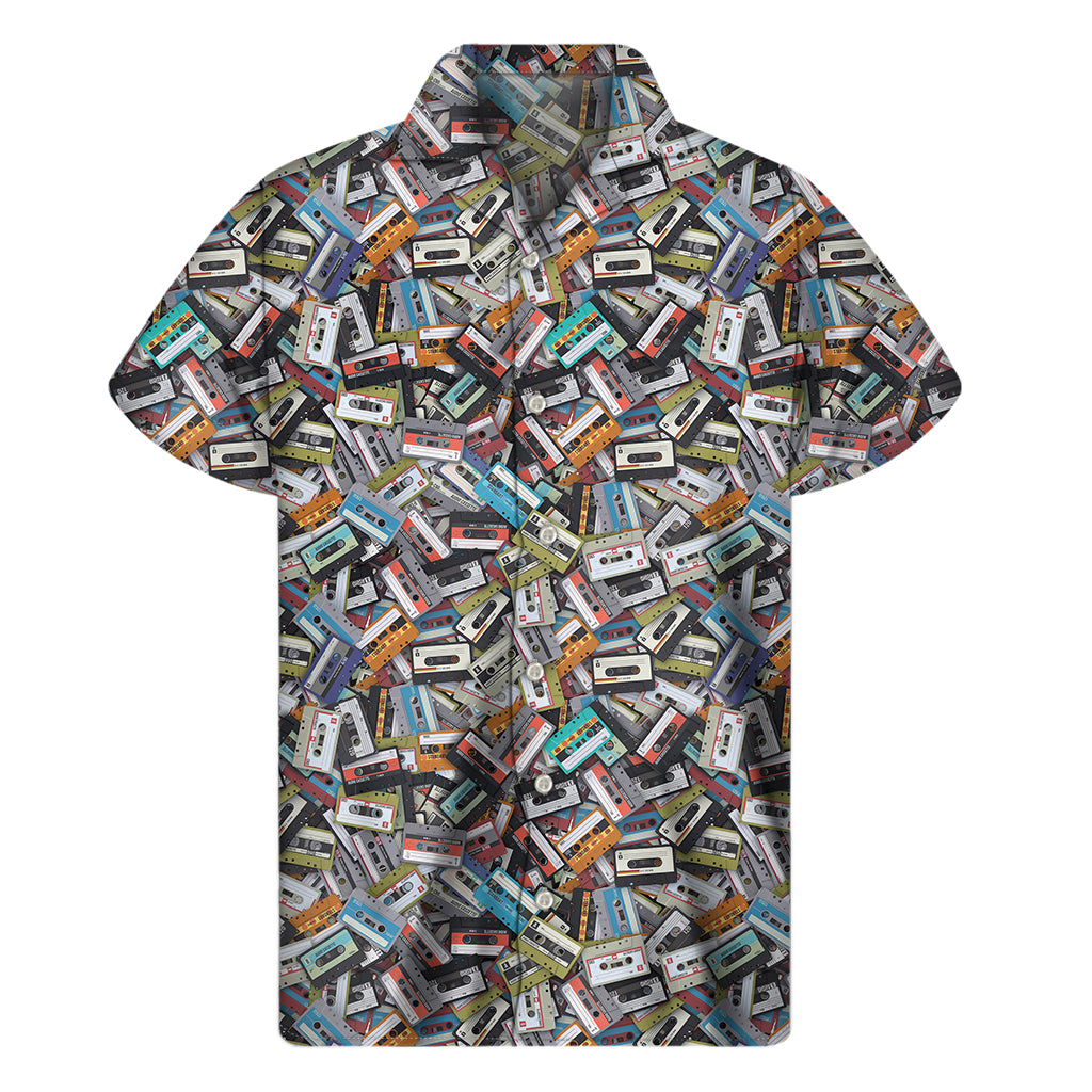 Vintage Vibes: Hawaiian Shirt with Old Cassette Tape Print - 1