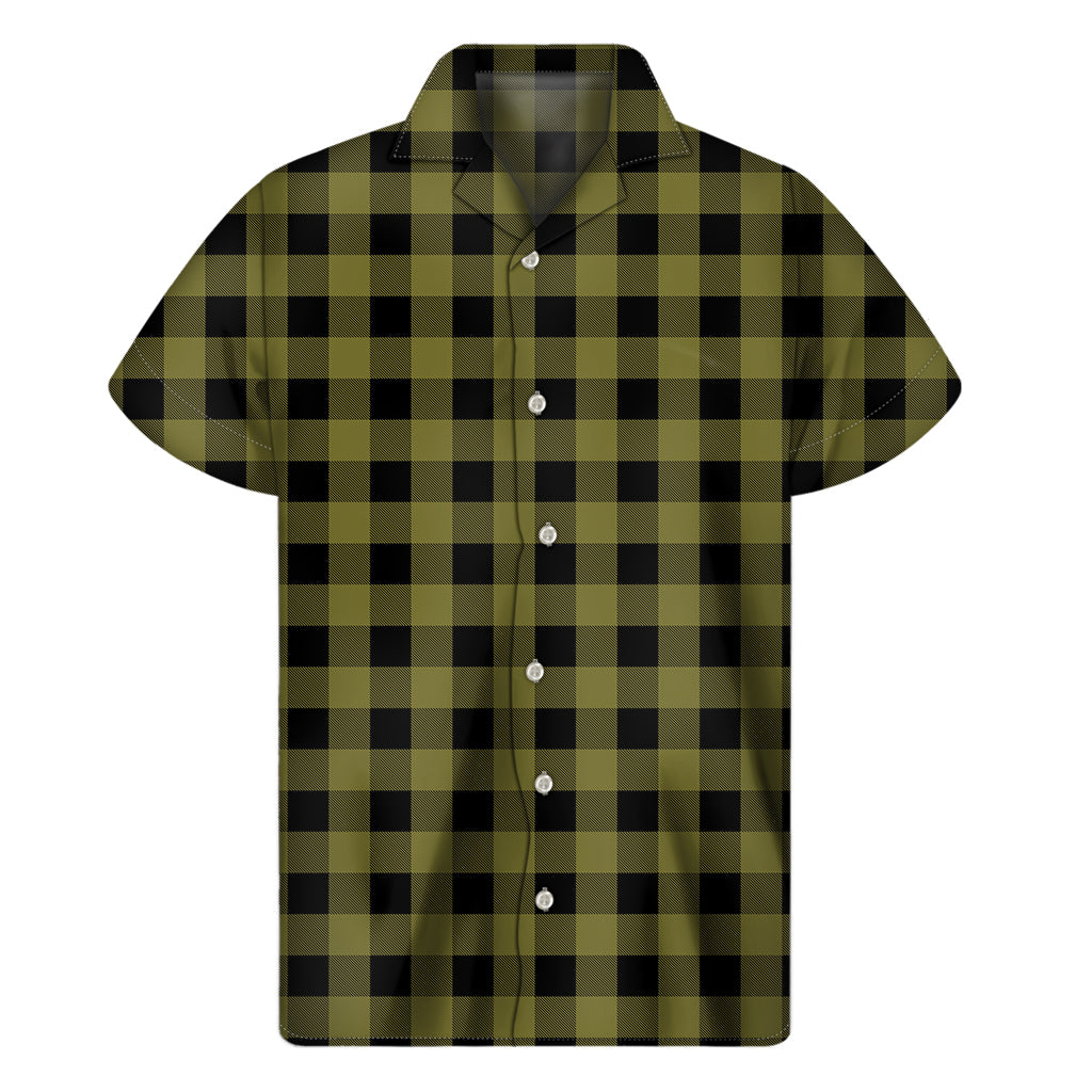 Hawaiian Vibes: Olive Green Buffalo Check Pattern Short Sleeve Shirt - 1