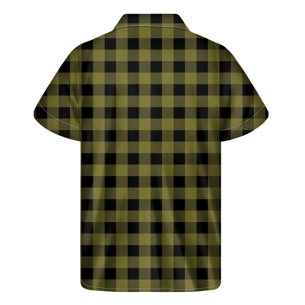 Hawaiian Vibes: Olive Green Buffalo Check Pattern Short Sleeve Shirt - 2