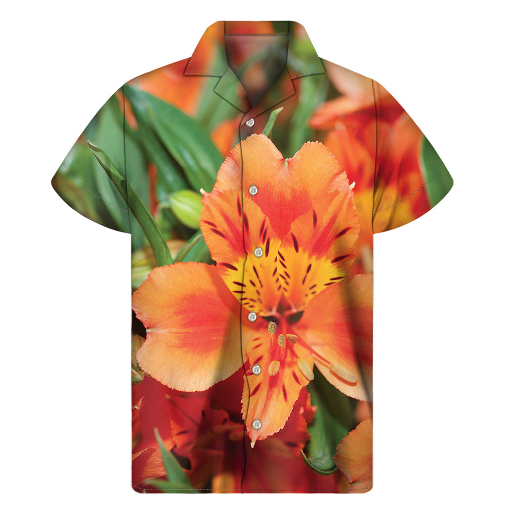 Orange Alstroemeria Hawaiian Men&#39;s Short Sleeve Shirt - 1