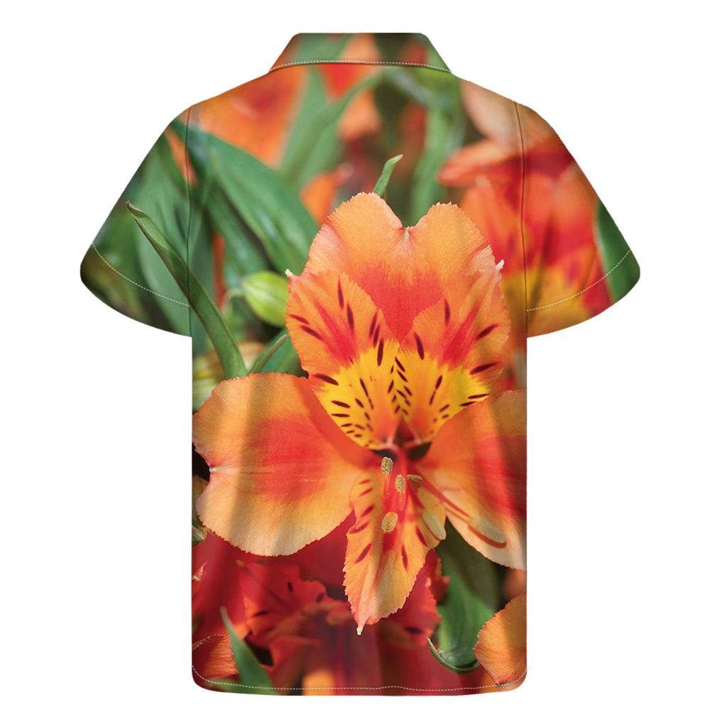 Orange Alstroemeria Hawaiian Men&#39;s Short Sleeve Shirt - 2