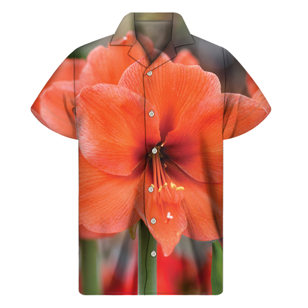 Orange Amaryllis Print Hawaiian Short Sleeve Shirt - 1