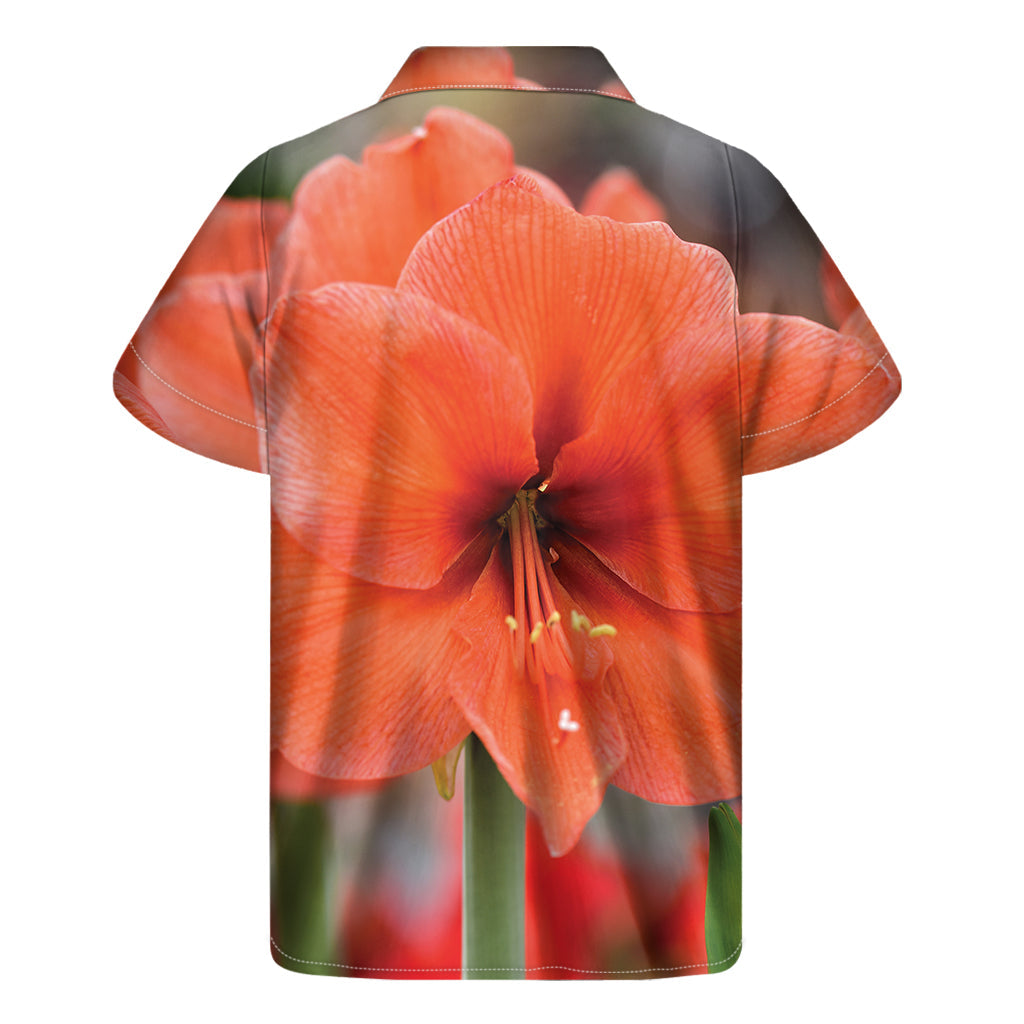 Orange Amaryllis Print Hawaiian Short Sleeve Shirt - 1