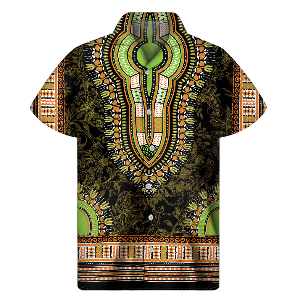 Orange and Black Hawaiian Dashiki Print Short Sleeve Shirt - 1